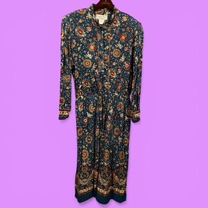Cute 80s boho gypsy cottagecore floral button front pleated maxi dress festival